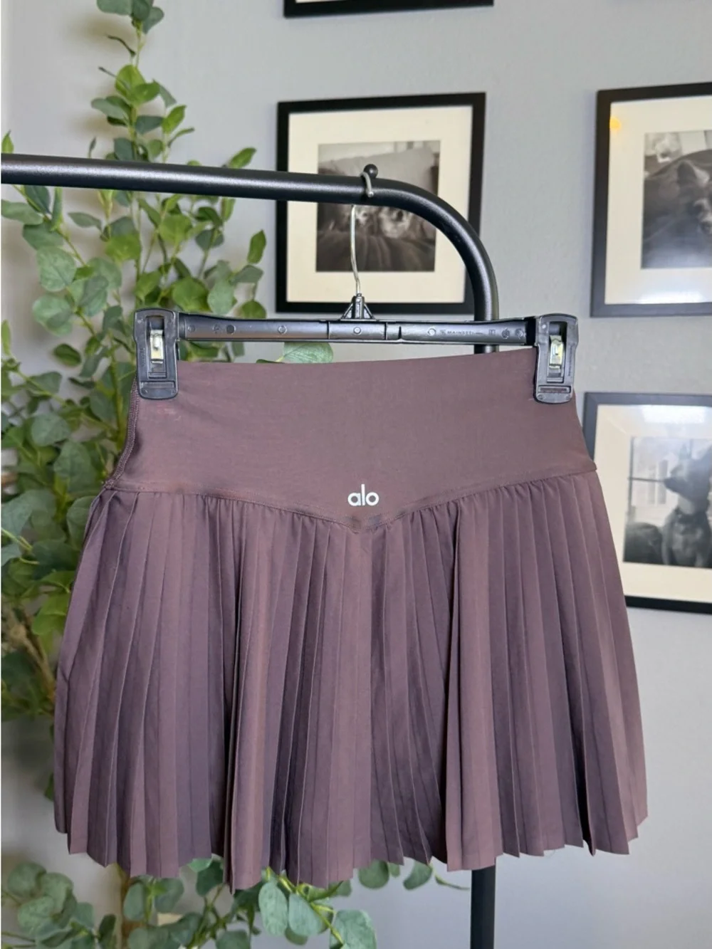 ALO Yoga Pleated Skater Mini Skirt — Chocolate Brown